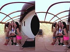 Three amazing Czech petite redheads ride cowgirl on table tennis setup.