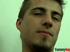 Gay teen intensely fucks his own feet