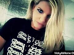 hot blonde vicky vette teases pussy and delivers epic titjob performance