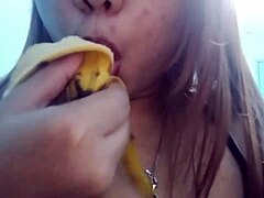 Steamy banana-themed adult video with a chubby girl