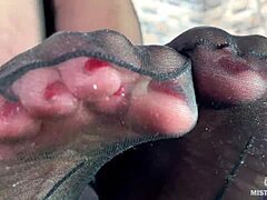 Goddess Teases with Feet and Toes in Sexy Black Pantyhose