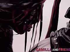 Fetish Shemale in Latex Suit and Mask Dominates with Big Cock