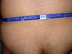 Riding thick dildo close up