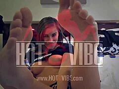 Slim blondie rubs her pussy so hard!