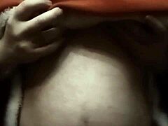 Natural tits massage during christmas show