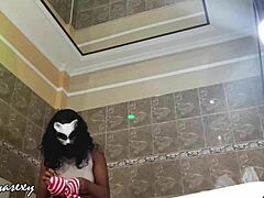 Huge Tits Ebony Model Changes Costume and Poses