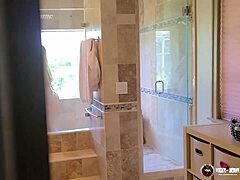 Vicky Vette takes a shower after a hot blowjob scene in the bathroom