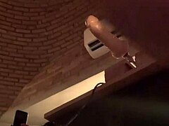 Fat white gay sissy squirts cum during machine fucking.