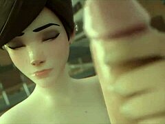 Tracer from Overwatch gives hard fuck with blowjob and handjob in anime style