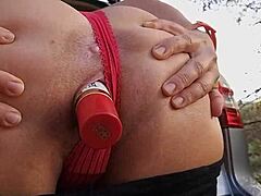 Outdoor nature adventure with see-through lingerie, close-up legs, public car creampie and pee