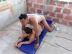 my horny wife teases me on the terrace, and i finish on her big tits, part 2