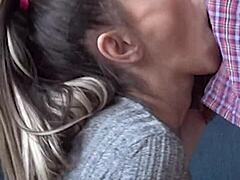 Candie Cross Drops on Knees for Intense Facial Blowjob with Deepthroat Action