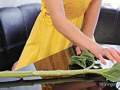 hey, this fragile brunette virgin is finally fulfilling her sex fantasies with toys 😍