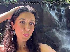 crazy gay cumwalk adventure on public outdoor waterfall with intense action