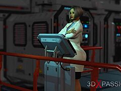 sexy cuffed blonde teen banged by shemale cyborg in sci-fi lab.