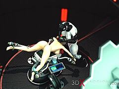sexy cuffed blonde teen banged by shemale cyborg in sci-fi lab.