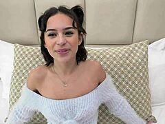 Tall Blonde Teen with Trimmed Pussy Drilled in POV Action.