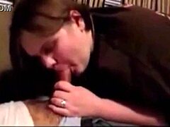 Wife deepthroat husband dick on christmas for her gife wihe her swallowing mouth full