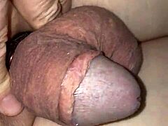 Exploring new penis play with a tight cock ring in action