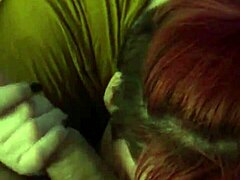 Redhead sucks and licks balls in amateur blowjob session!