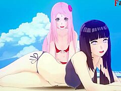 I watch Hinata and Sakura get jealous in Naruto hentai while fucking step relatives