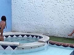 Stranger Fucked In Front Of Pool Attendant, Feeling Watched Makes It Hotter For This Milf!