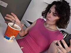 Student sister masturbates with big tits while stepbrother films