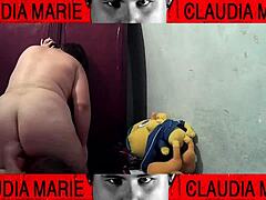 Tasting vaginal fluids of fat slut between thighs.