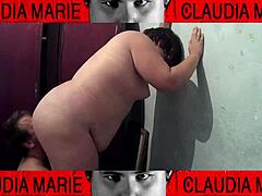 Tasting vaginal fluids of fat slut between thighs.