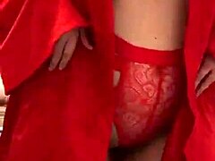 Brunette Teen In Red Lingerie Teases Herself With Big Tits And Ass