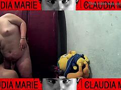 Tasting vaginal fluids of fat slut between thighs.