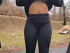 Tampon Insertion and Pee Gargling by Roadside Ebony Couple