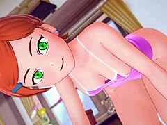 gwen in her adult swimsuit version from the cartoon parody anime