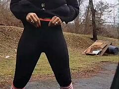 Tampon Insertion and Pee Gargling by Roadside Ebony Couple