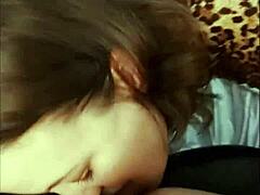 French Amateur in Black Leather Pants and Multi-Colored Thong Rimming in Doggystyle POV