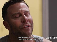 Classy blonde influencer meets greasy mechanic in garage