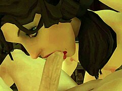 3D anime hentai game with blowjob and facial action