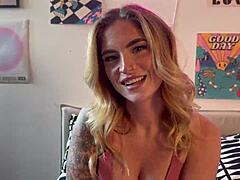 perfect body blonde babe caught masturbating asks to fuck 😏