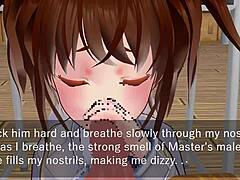 karin hides under desk in school blazer for oral fun