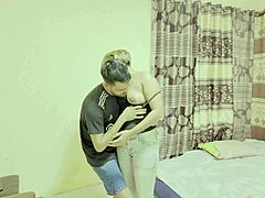 Beautiful girl enjoys time with friends Hanif and Adori