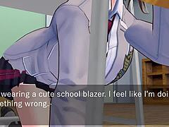 karin hides under desk in school blazer for oral fun