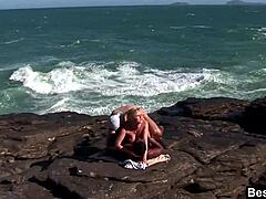 ocean threesome with busty blonde tarra white