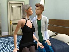 Stepson impregnates stepmother on New Year's Eve in hentai.