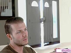 Slutty teen babes take turns fucking stepbro in sneaky voyeur threesome.