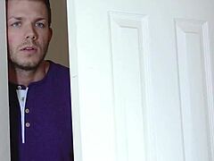 Slutty teen babes take turns fucking stepbro in sneaky voyeur threesome.