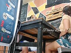 Moaning loud in risky public sex at restaurant with stepsister squirting doggystyle