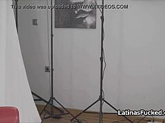 during the photo shoot, the latina brunette model bent over for doggystyle with the amateur cock