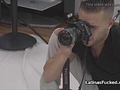 during the photo shoot, the latina brunette model bent over for doggystyle with the amateur cock