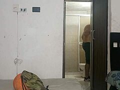 Stunning Latina watches stepbrother shower for steamy sex