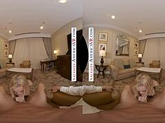 blonde devon in lingerie and heels fucks big cock on play date at naughty america, showing tits and ass.